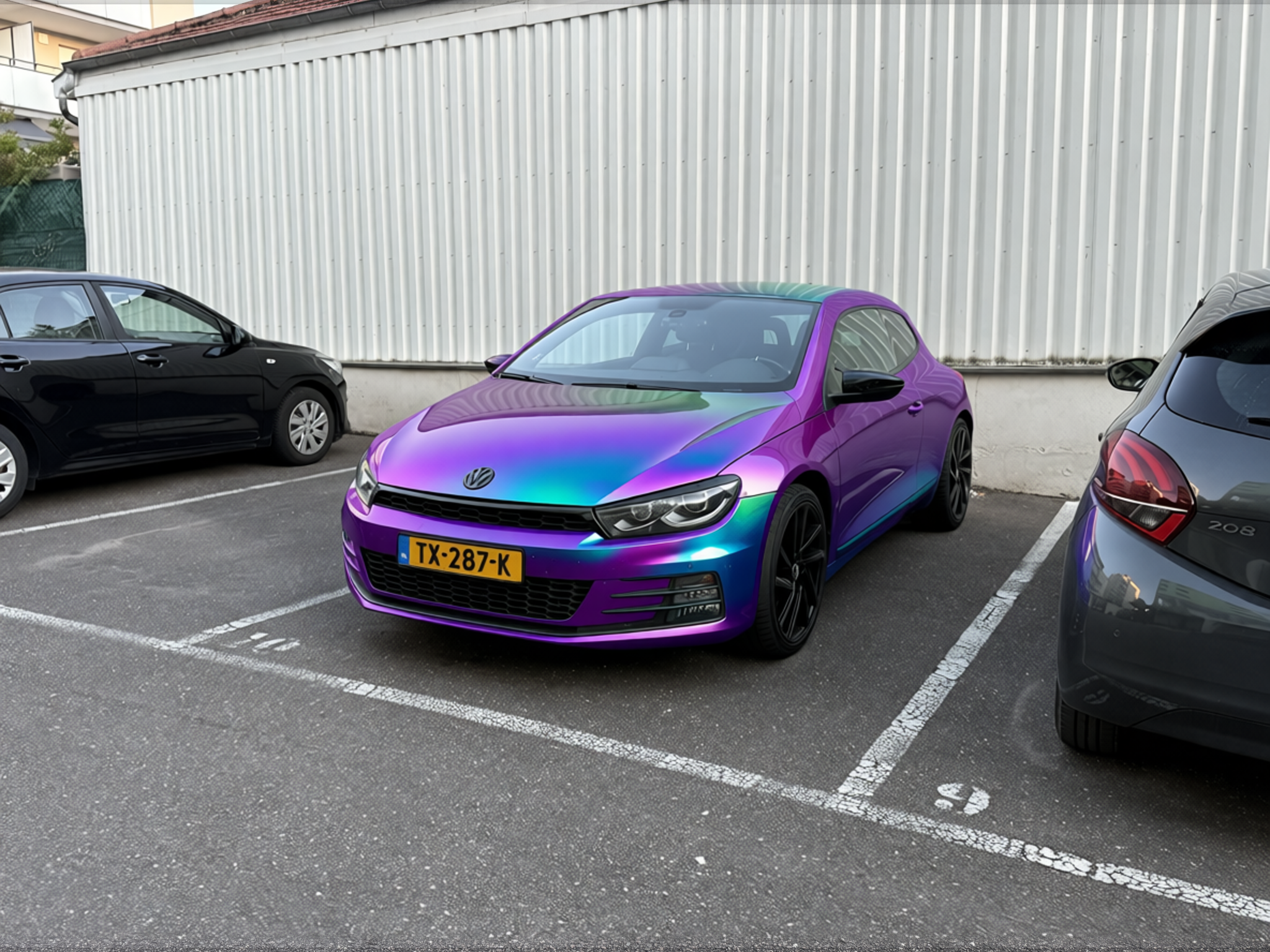 Volkswagen Scirocco rendered in Purple Green gloss wrap