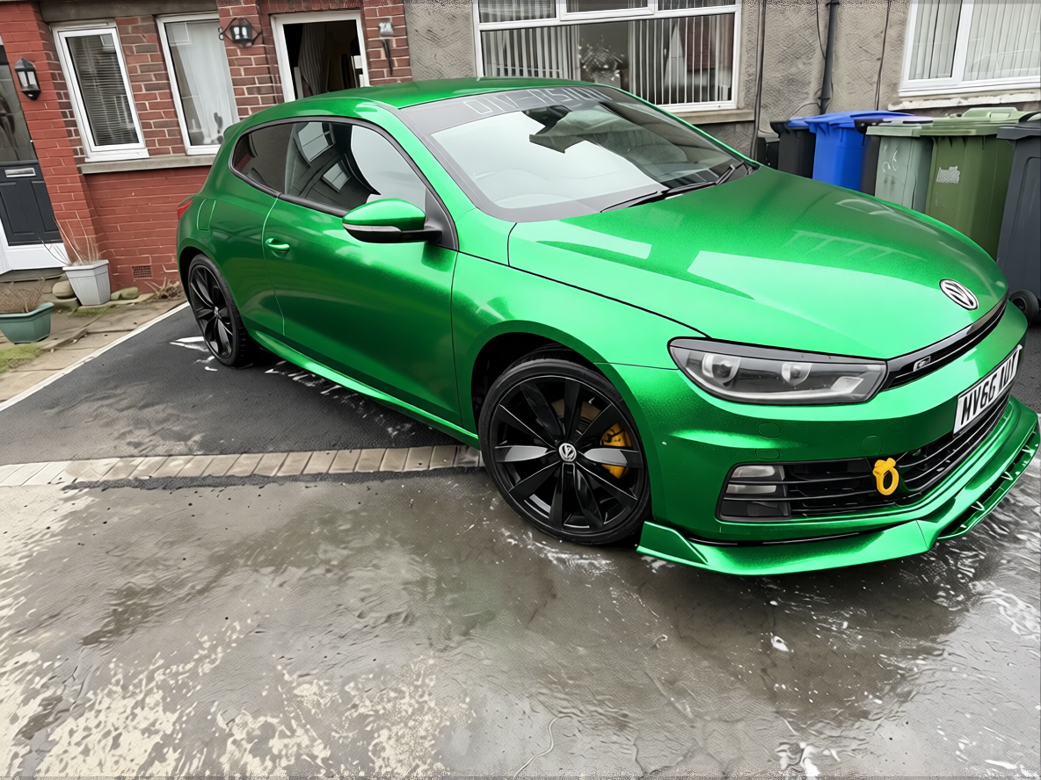Volkswagen Scirocco rendered in Gloss Metallic Radioactive Green gloss wrap