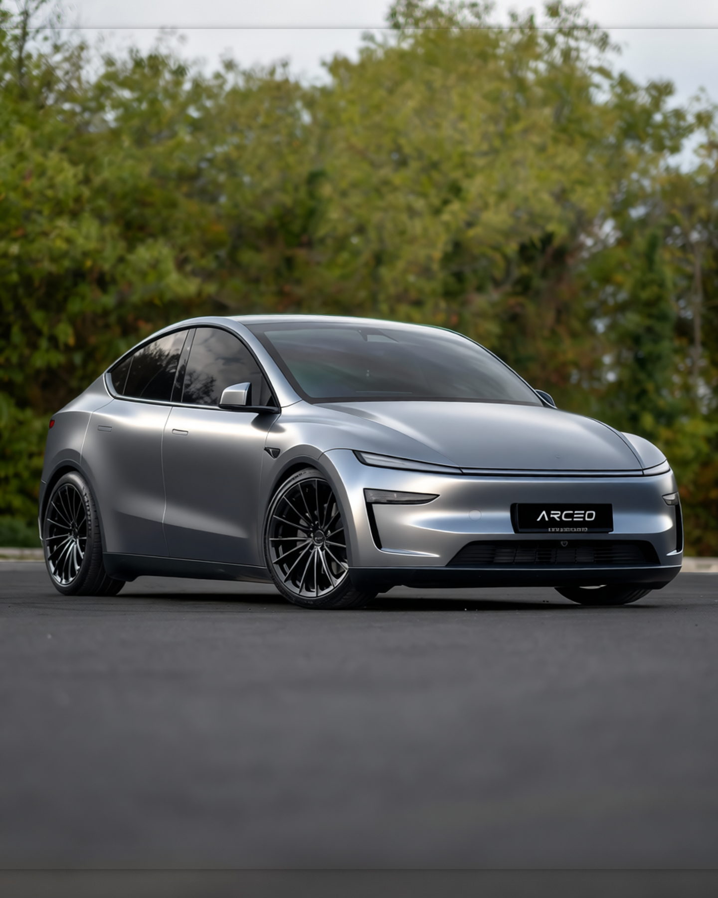 Tesla Model Y Perf rendered in High Gloss Nardo Gray gloss wrap