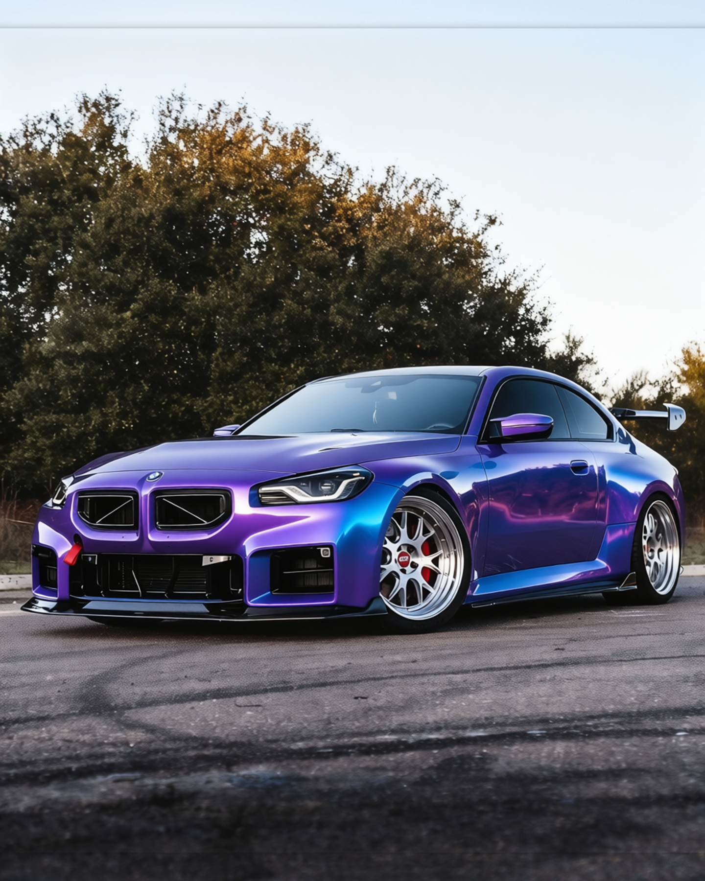 BMW M2 rendered in Glossy Auroral Blue Purple gloss wrap