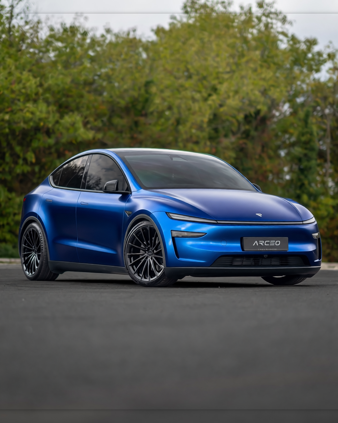 Tesla Model Y Perf rendered in Frozen Satin Metallic Navy gloss wrap