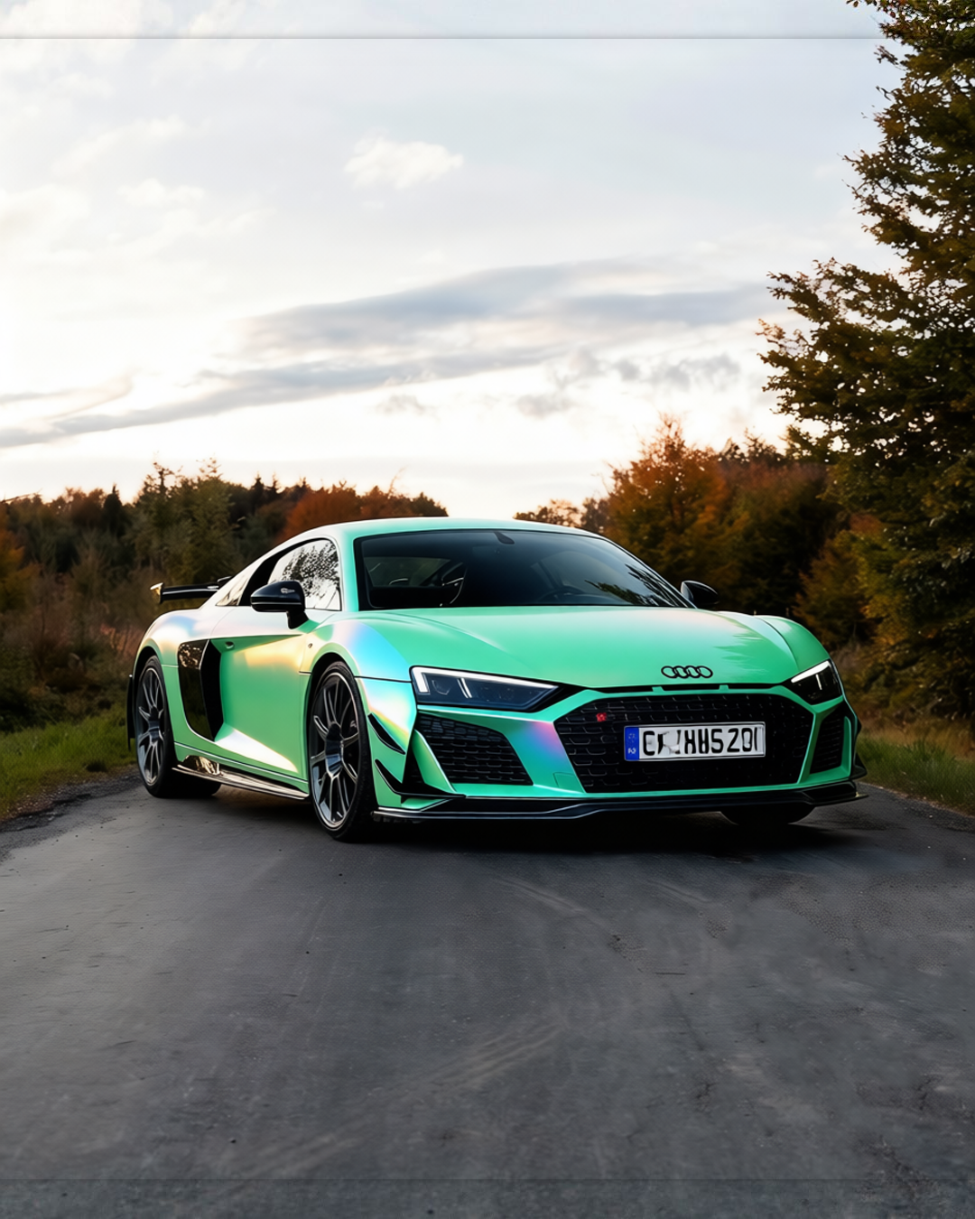 Audi R8 rendered in Super Gloss Pearl Neon Mint gloss wrap
