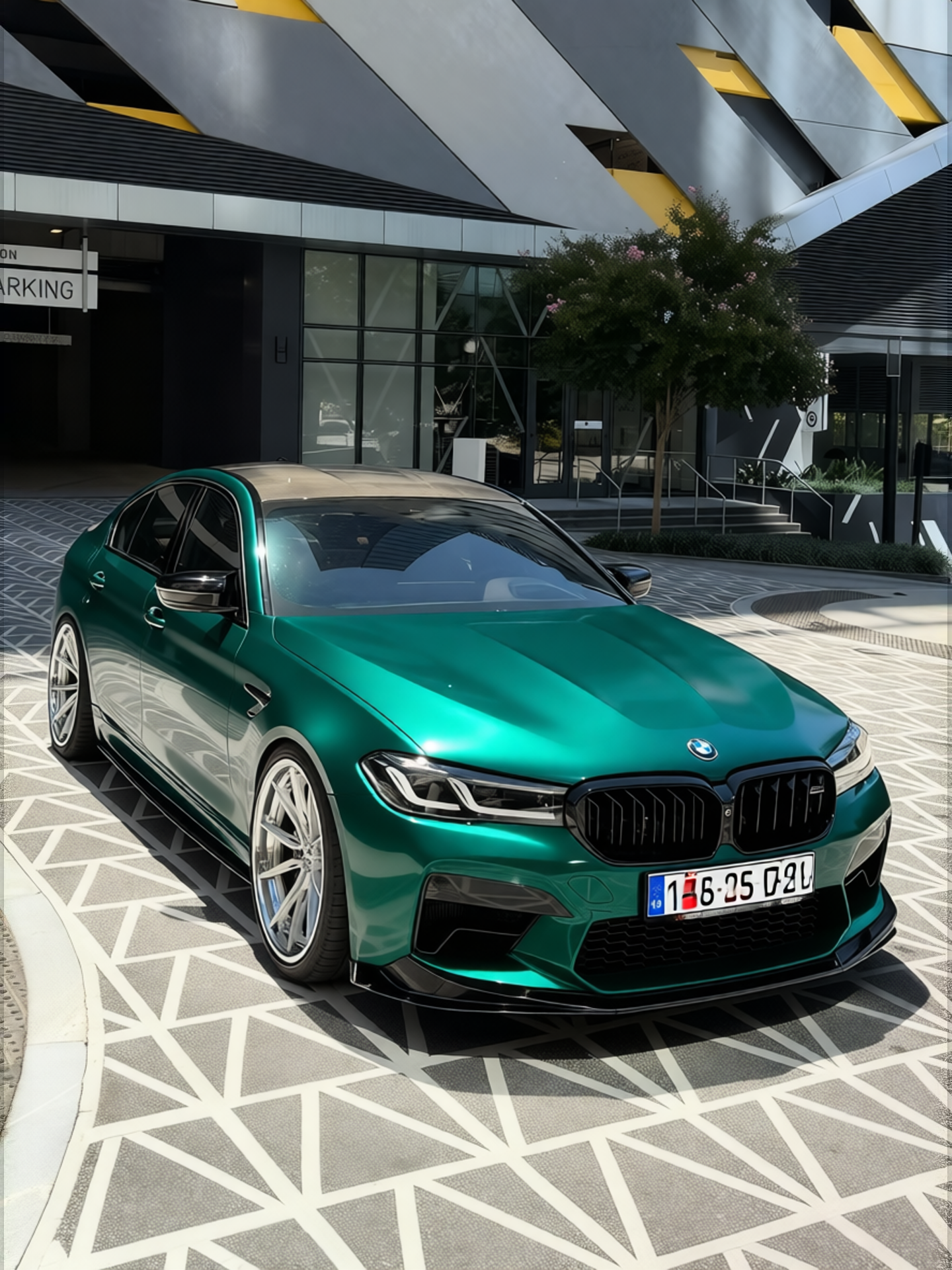BMW M5 rendered in Era Green gloss wrap
