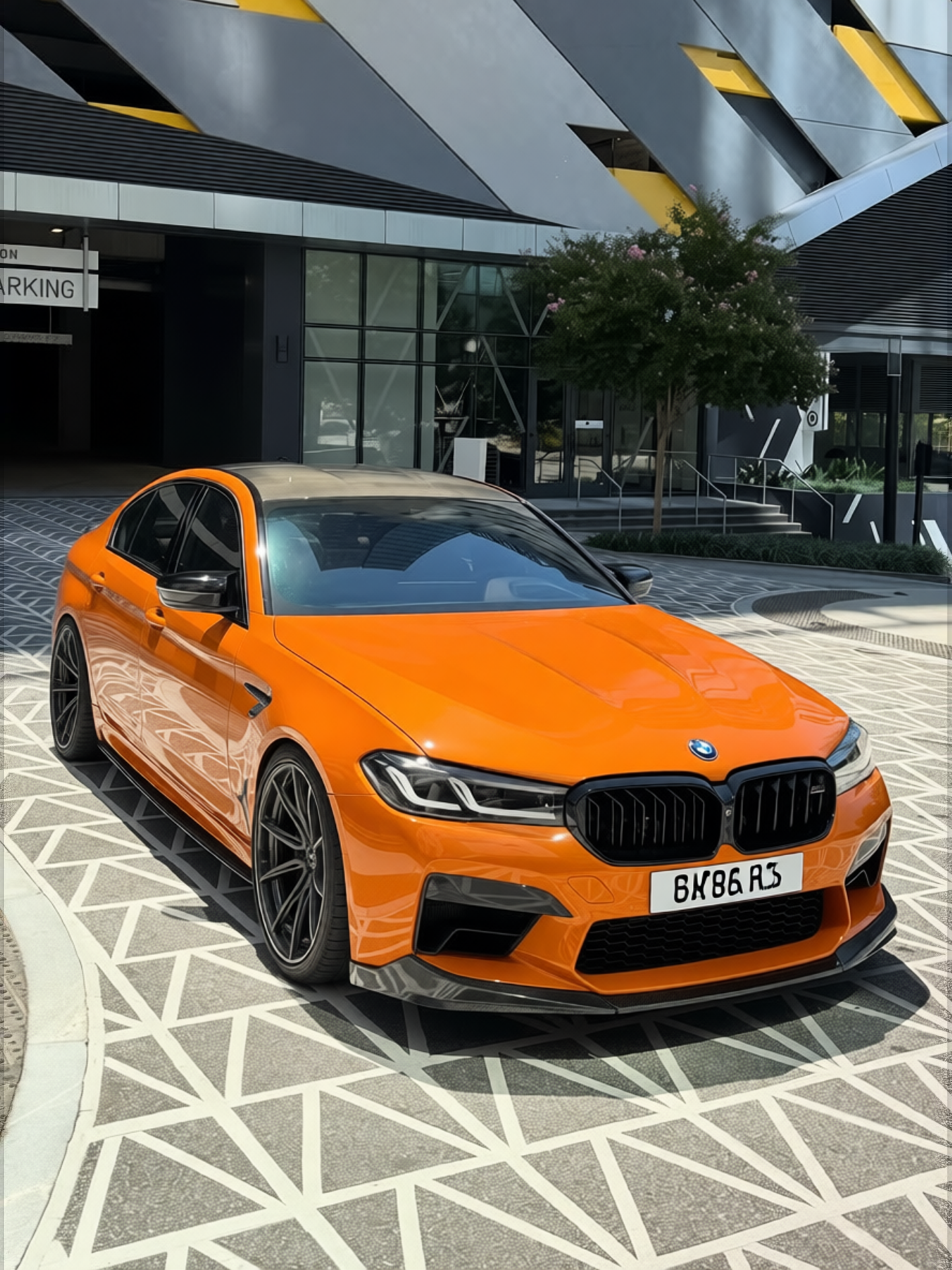 BMW M5 rendered in Lava Orange gloss paint