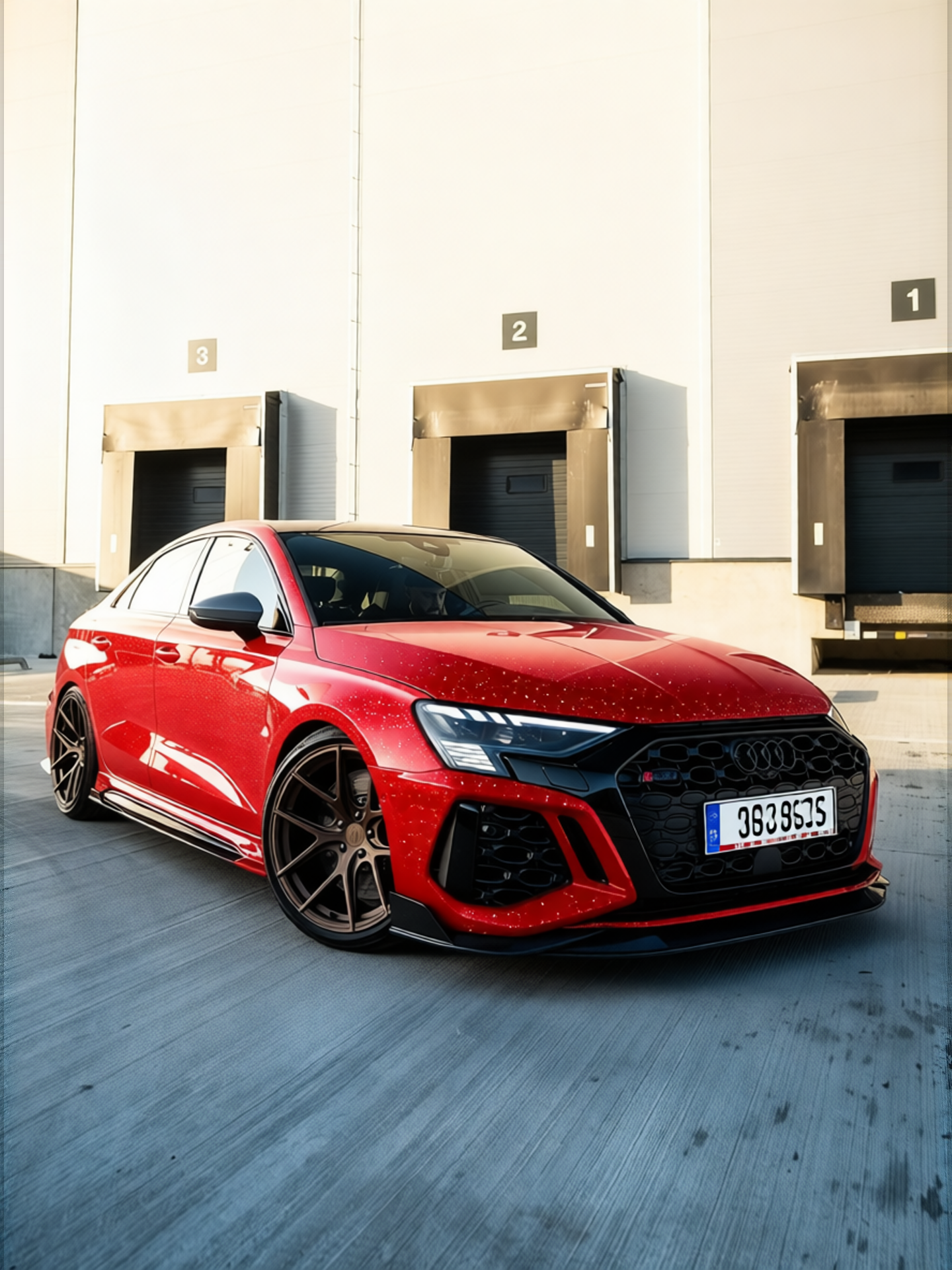 Audi RS3 rendered in Candy Apple Red gloss wrap