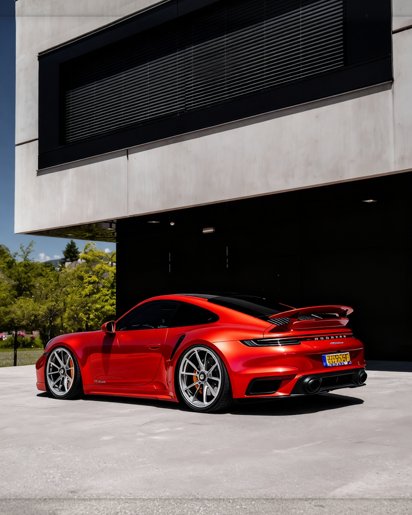 Porsche 911 rendered in Glossy Metallic Paint Fire Red gloss wrap