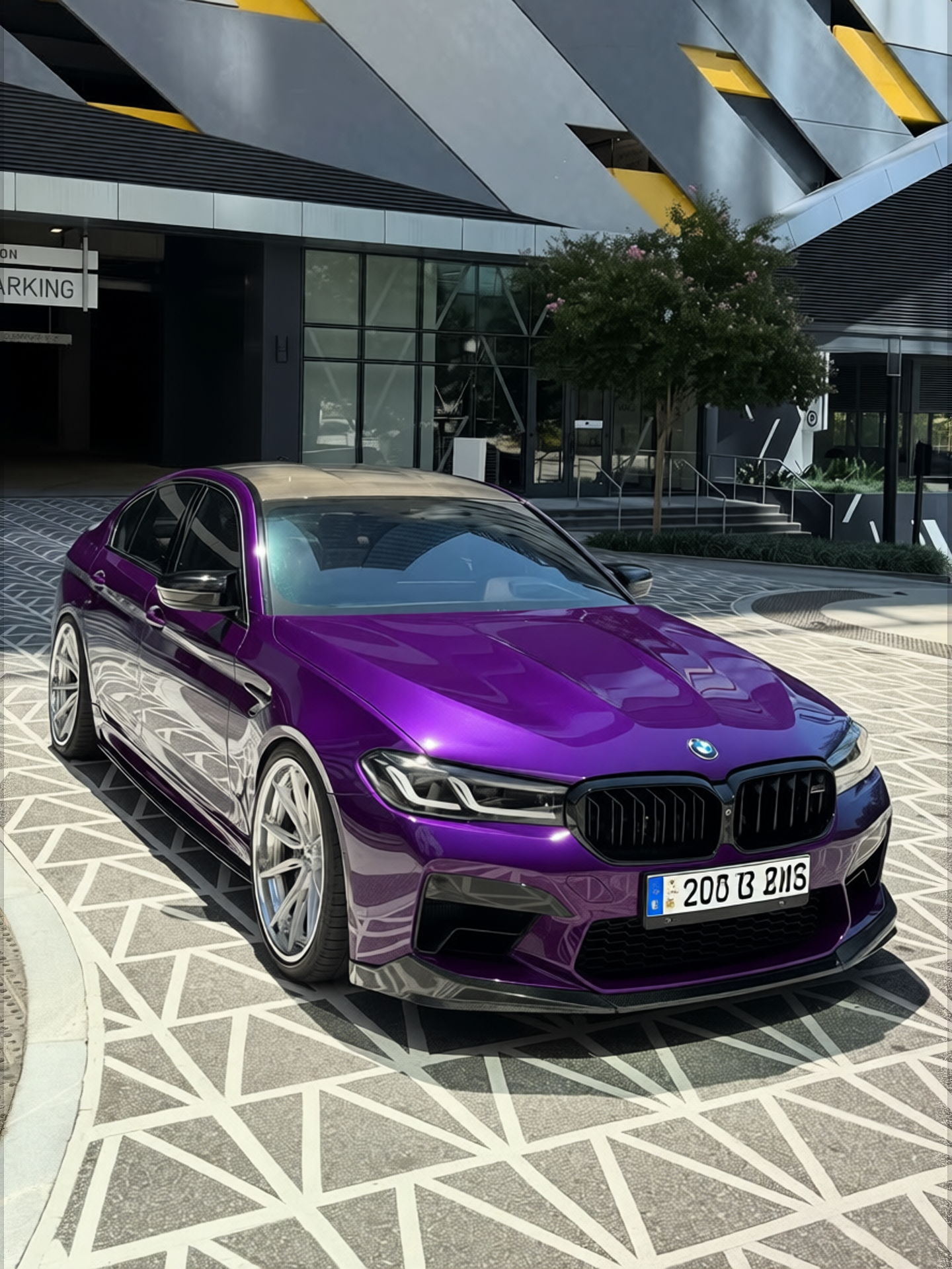BMW M5 rendered in Midnight Purple gloss paint