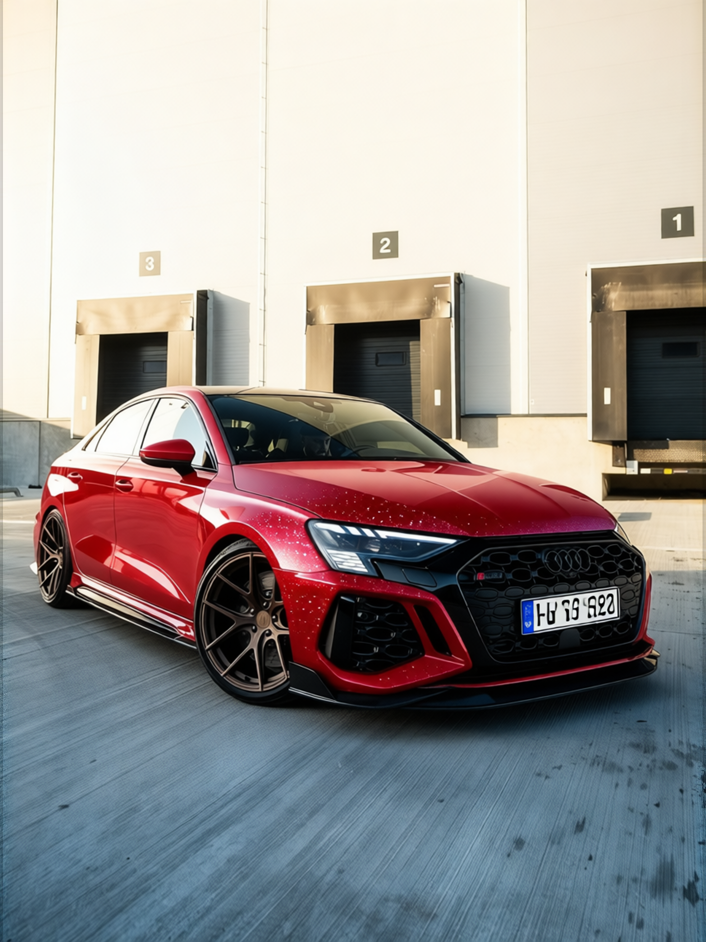 Audi RS3 rendered in Candy Apple Red gloss wrap