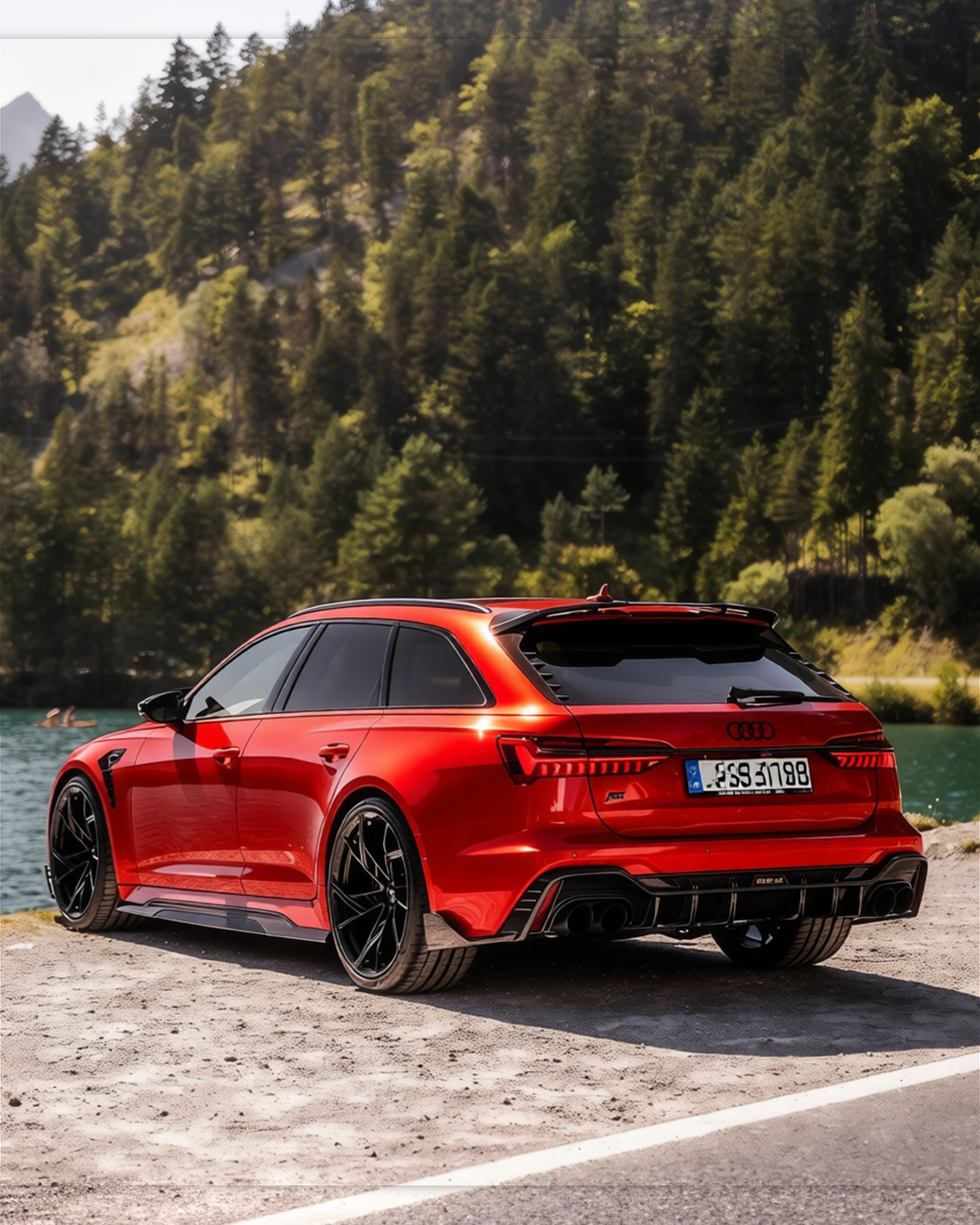 Audi RS6 rendered in Glossy Metallic Paint Fire Red gloss wrap
