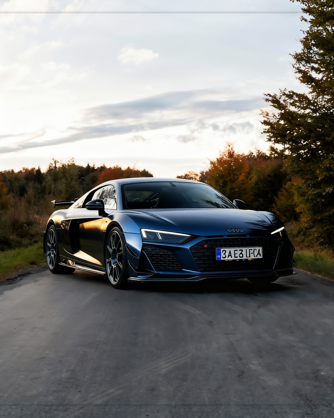Audi R8 rendered in Frozen Satin Metallic Charcoal Blue gloss wrap