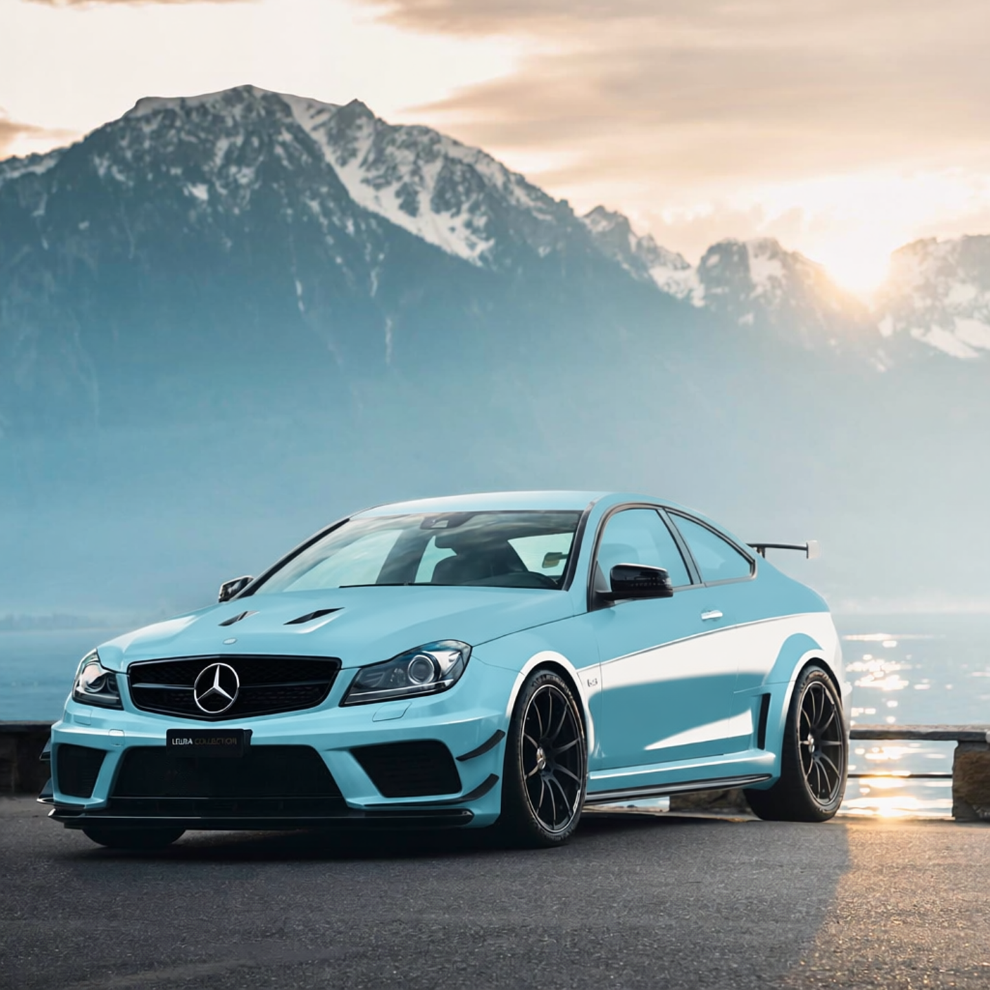 C63 Black Series rendered in Gloss Metallic Porsche Ice Blue gloss wrap