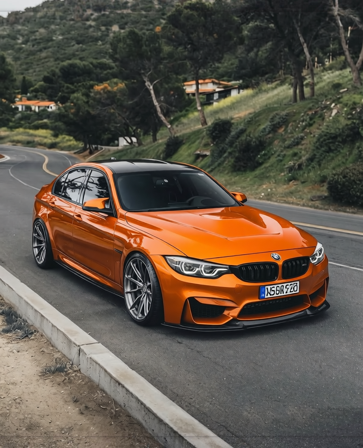 BMW M3 rendered in Lava Orange gloss paint
