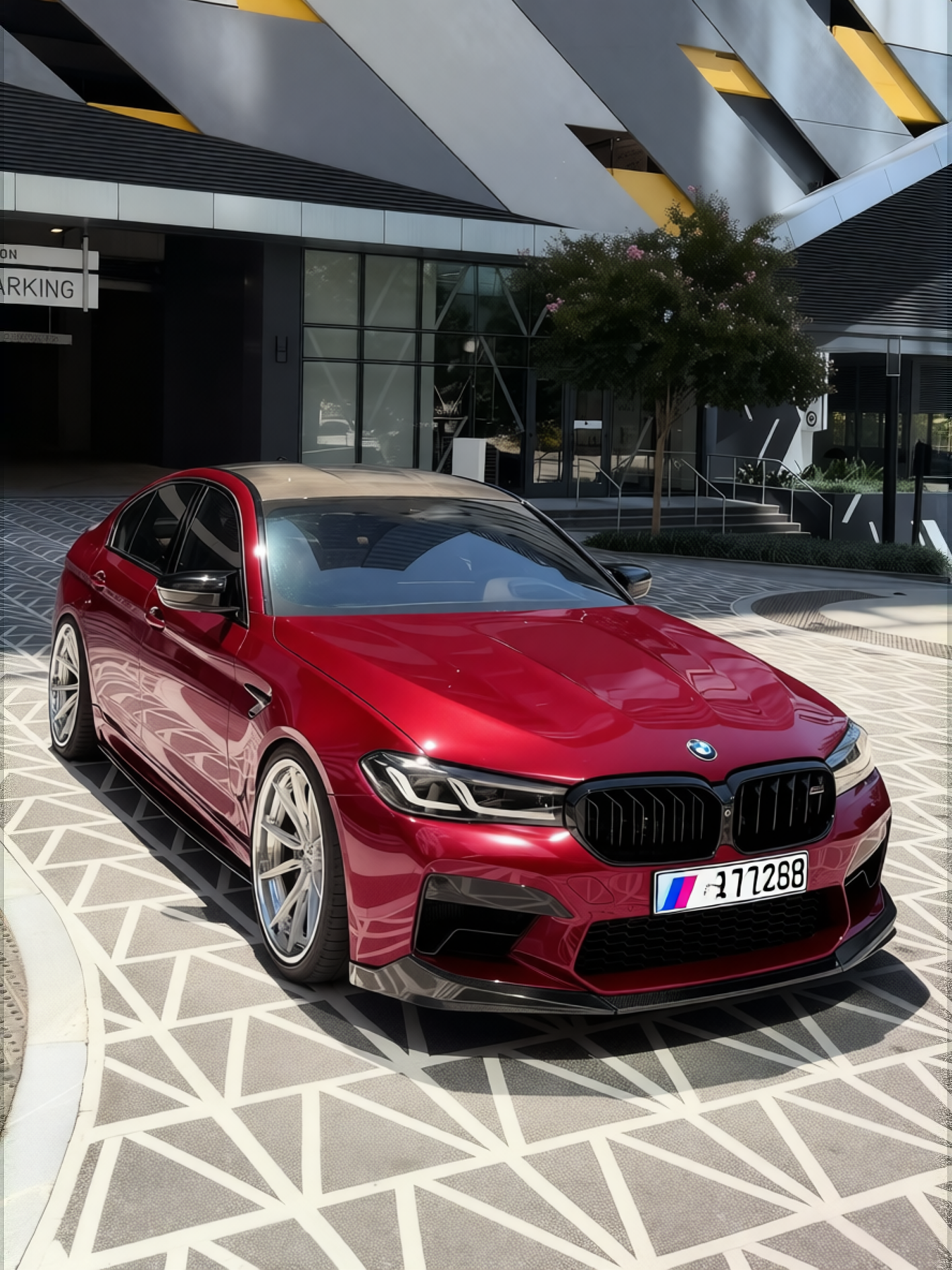 BMW M5 rendered in Crystal Ancora Red gloss wrap