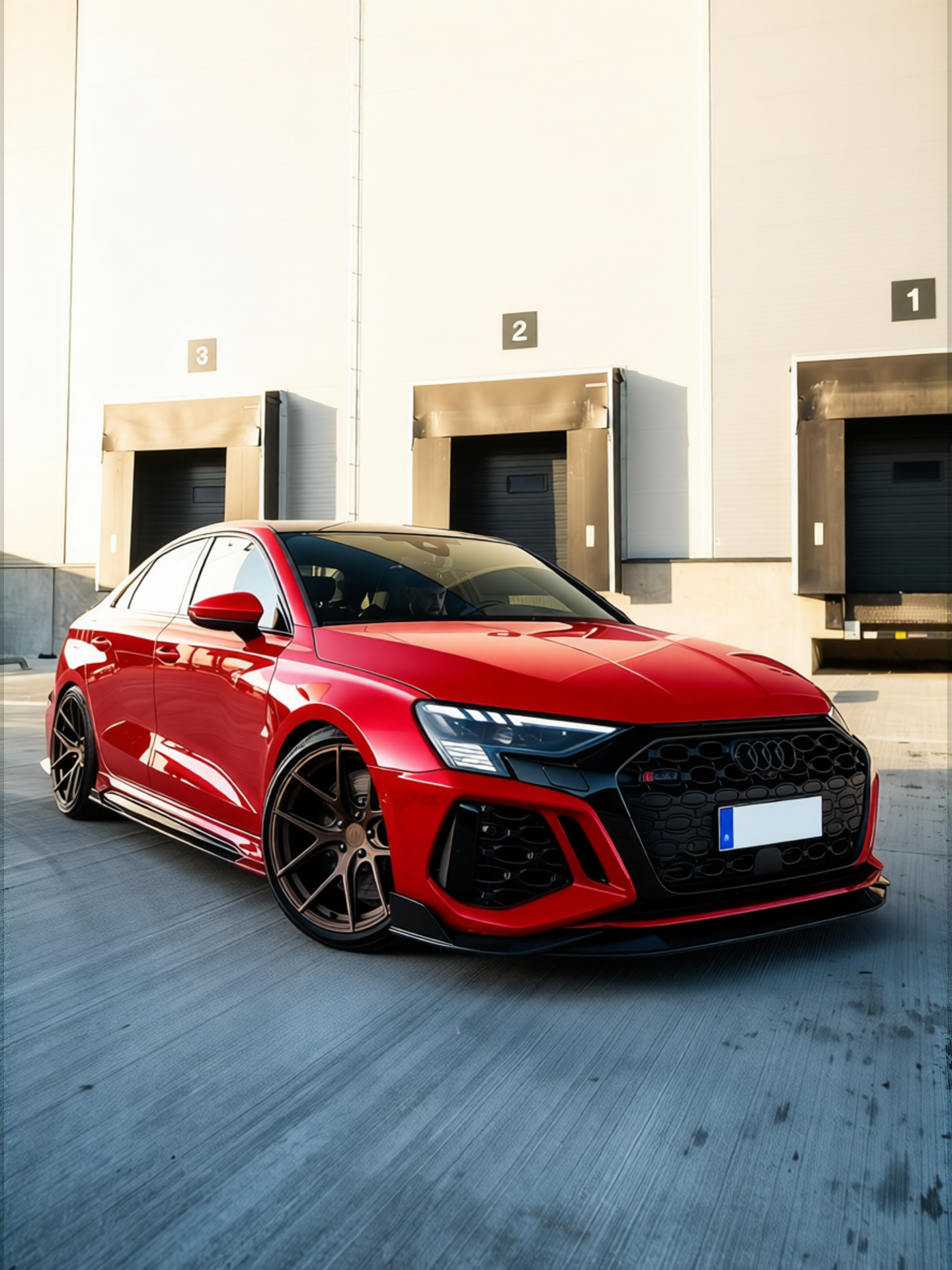 Audi RS3 rendered in Candy Apple Red gloss wrap