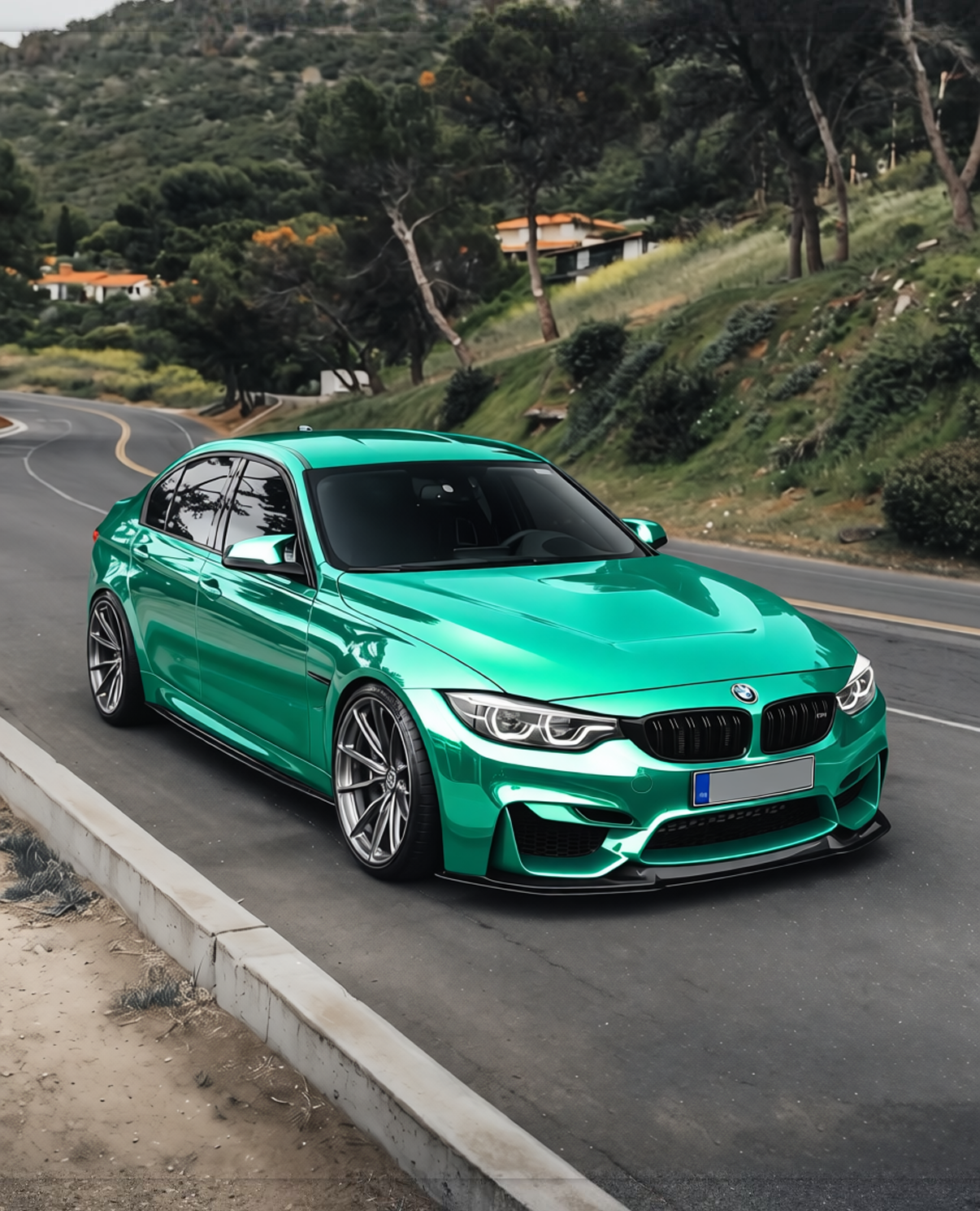 BMW M3 rendered in Chrome Mint Green gloss wrap