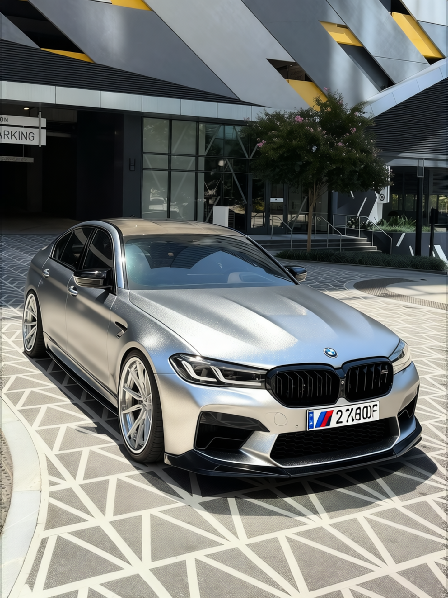 BMW M5 rendered in Crystal Metallic Silver gloss wrap