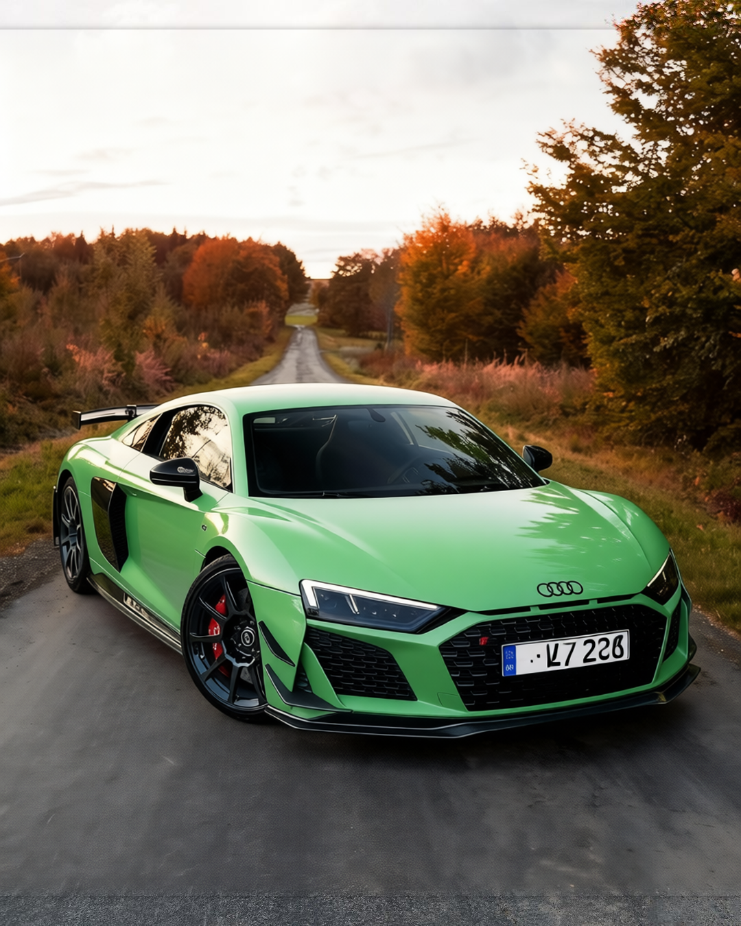 Audi R8 rendered in Ferrari Gloss Moss Green gloss wrap