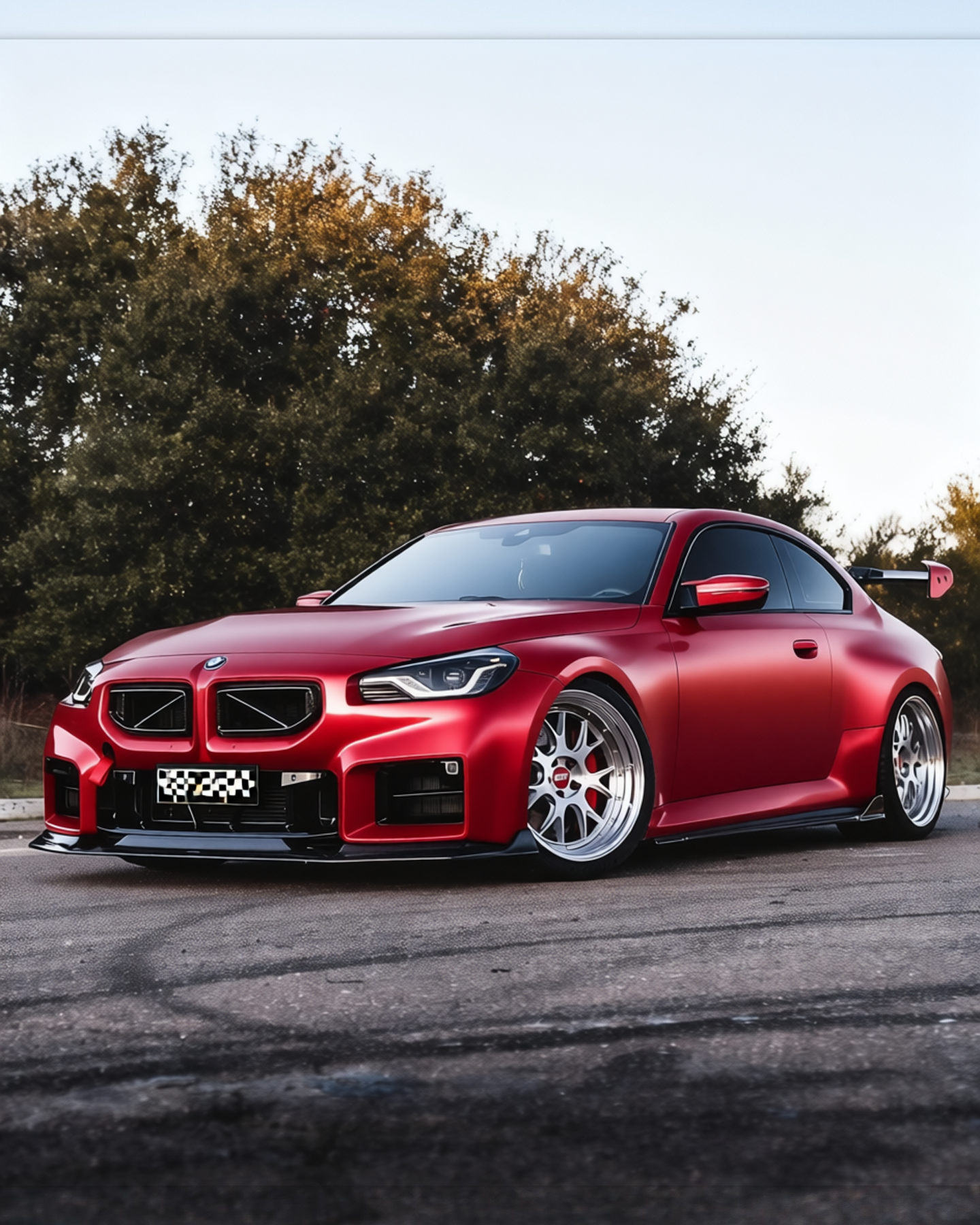 BMW M2 rendered in Matte Red Metallic gloss wrap
