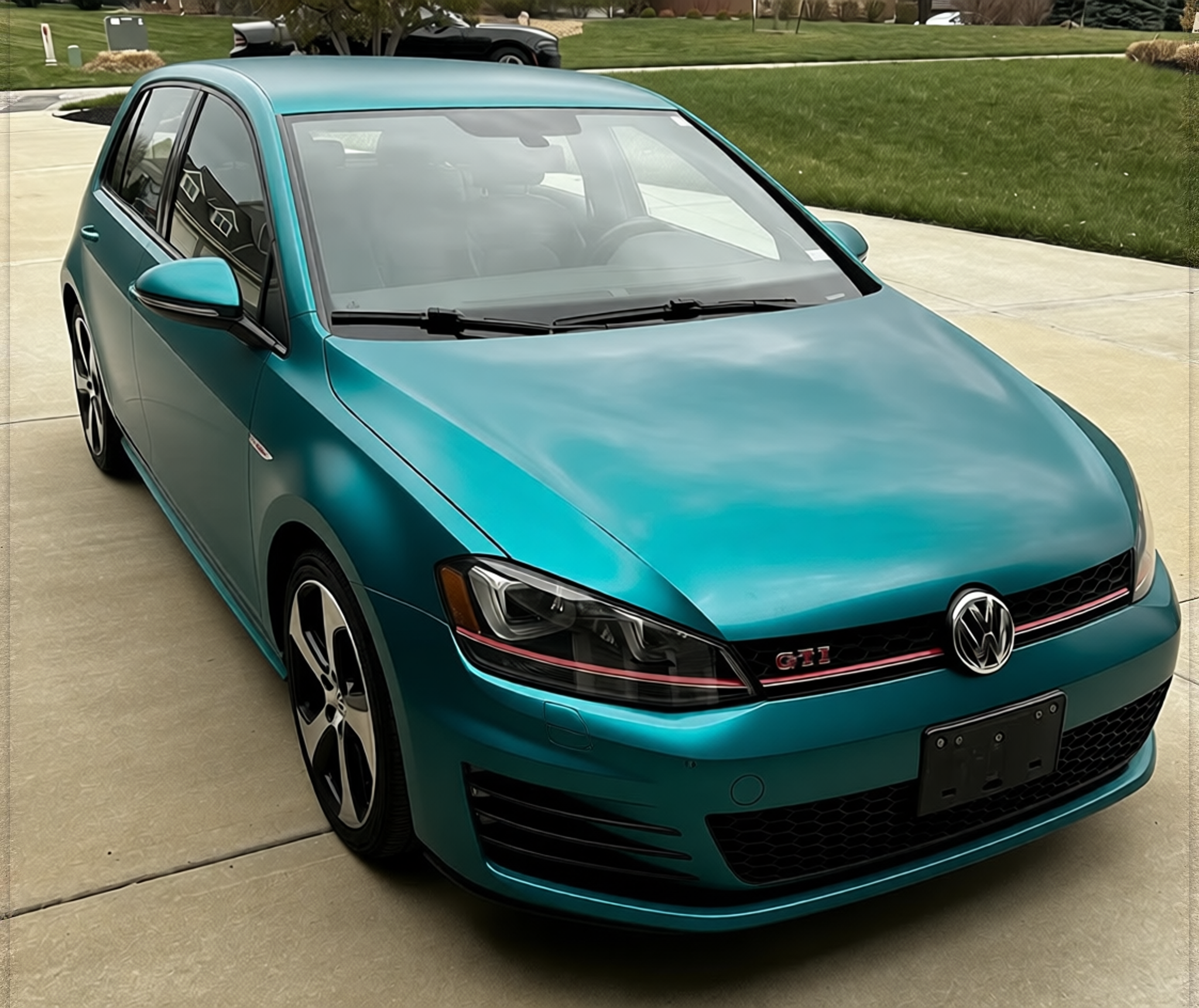 Volkswagen Golf GTI rendered in Super Gloss Era Green gloss wrap