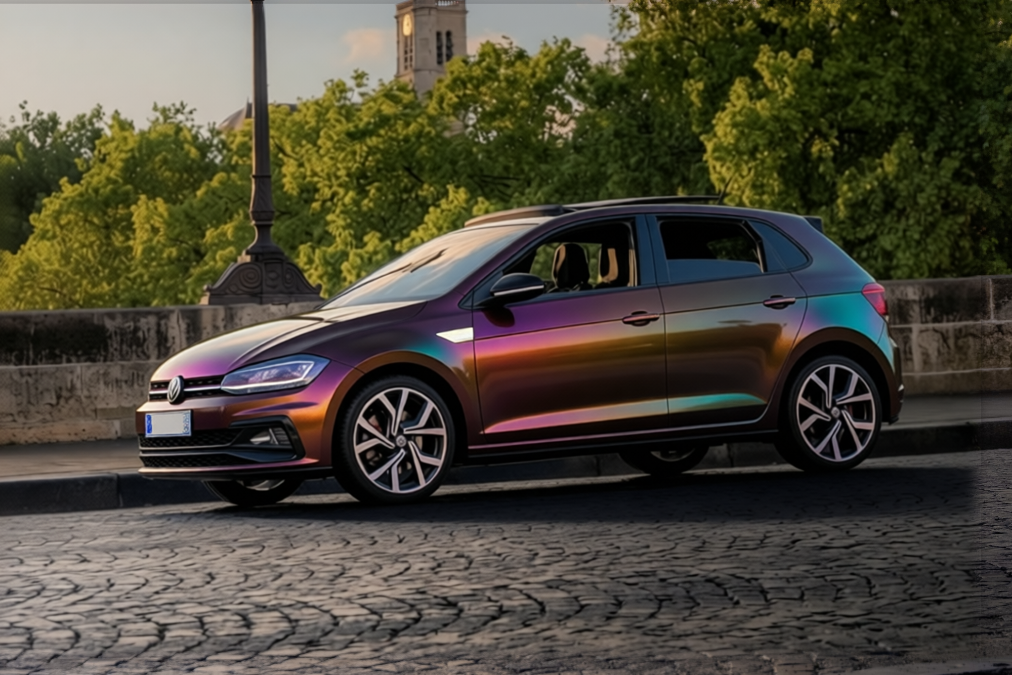 Volkswagen Polo GTI rendered in Gloss Flowing Phantom Purple Chameleon gloss wrap