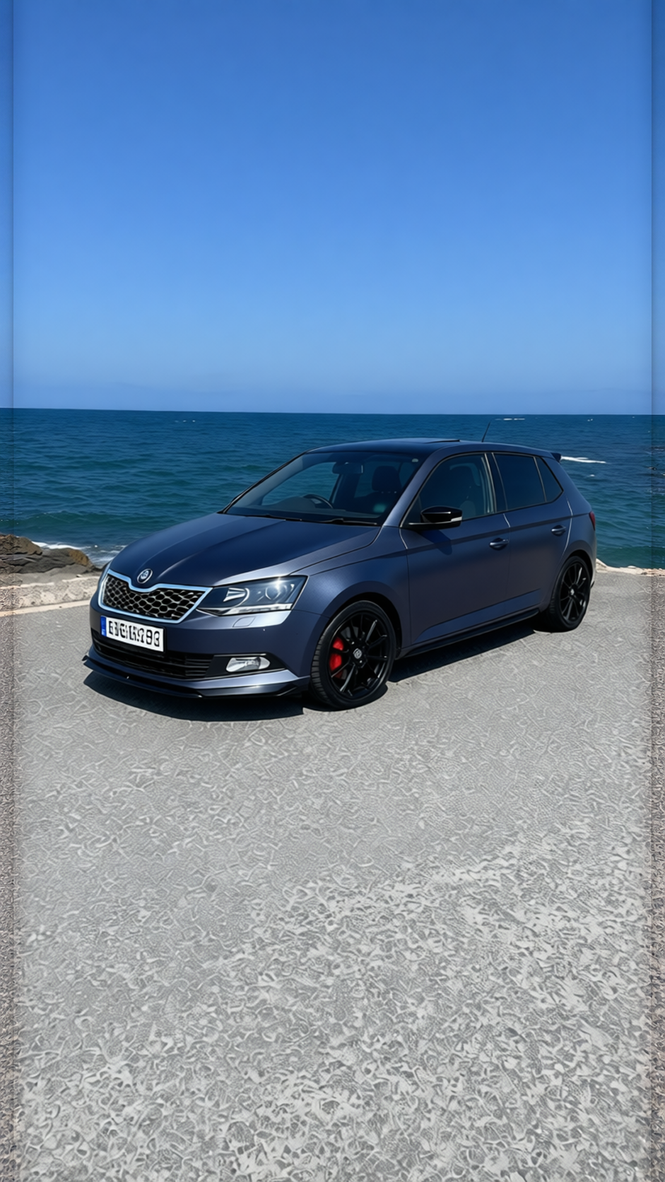 Your car rendered in Frozen Satin Metallic Charcoal Blue gloss wrap